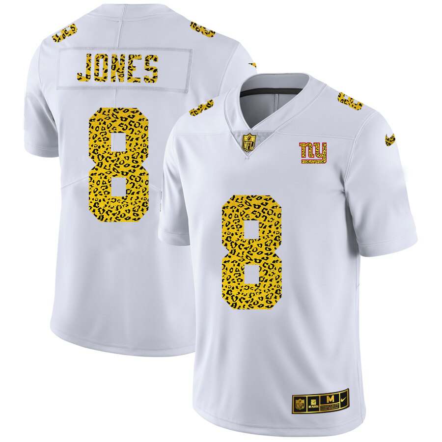 Custom New York Giants 8 Daniel Jones Men Nike Flocked Leopard Print Vapor Limited NFL Jersey White